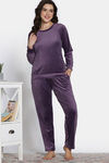 Zivame Knit Poly Velour Loungewear Set - Purple Pennat — thumbnail 2